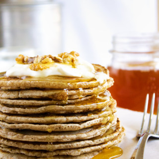 GLUTEN FREE PANCAKES WITH ORGANIC GREEK YOGURT AND HONEY